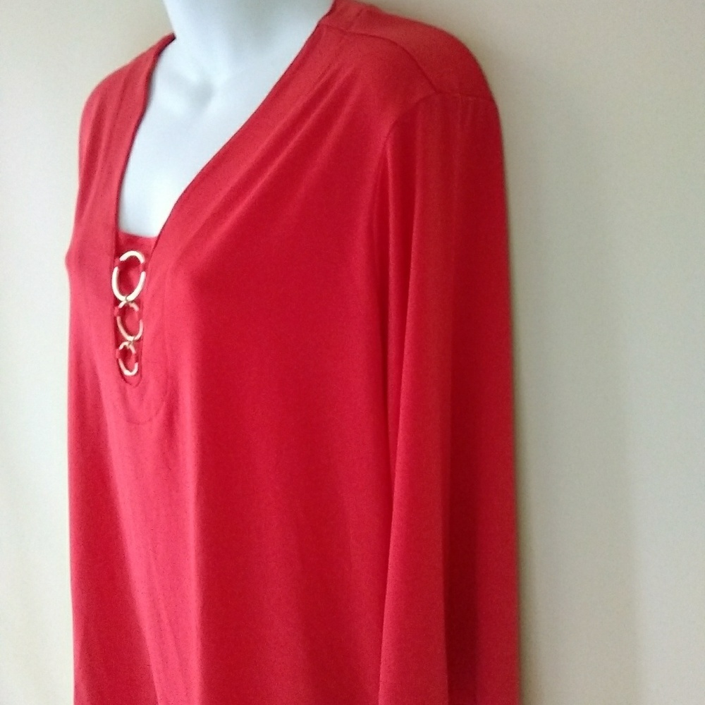 NWT Chico's Tunic Top Blouse Garibaldi Orange Sz 3 - Picture 3 of 8
